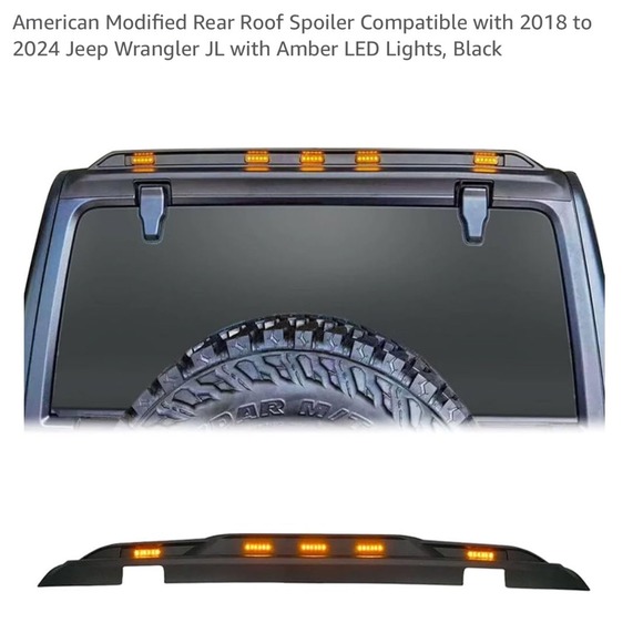 Jeep Wrangler JL Gladiator JT Rear Roof Spoiler with Amber LED Lights Black - Picture 1 of 8